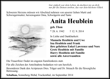 Traueranzeige von Anita Heublein von Südthüringer Presse