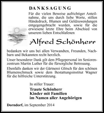 Traueranzeige von Alfred Schönherr von Südthüringer Presse