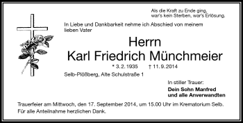 Traueranzeige von Karl Friedrich Münchmeier von Frankenpost