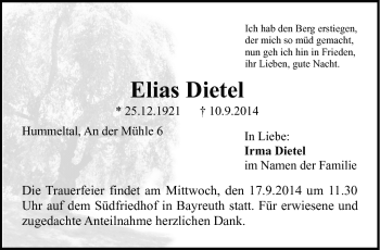 Traueranzeige von Elias Dietel von Frankenpost