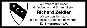 Traueranzeige von Richard Zeidler von Frankenpost