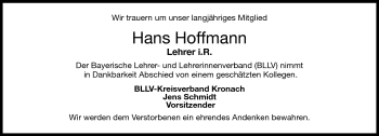 Traueranzeige von Hans Hoffmann von Neue Presse Coburg