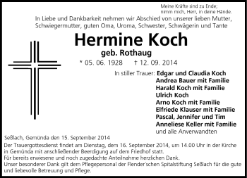 Traueranzeige von Hermine Koch von Neue Presse Coburg