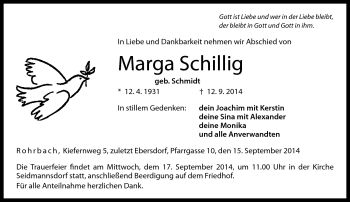 Traueranzeige von Marga Schillig von Neue Presse Coburg