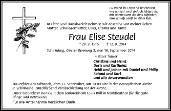 Traueranzeige von Elise Steudel von Frankenpost