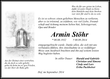 Traueranzeige von Armin Stöhr von Frankenpost