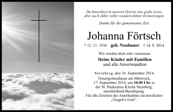 Traueranzeige von Johanna Förtsch von Neue Presse Coburg
