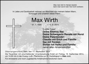 Traueranzeige von Max Wirth von Neue Presse Coburg