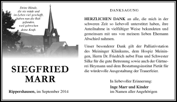 Traueranzeige von Siegfried Marr von Südthüringer Presse