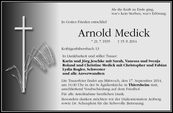 Traueranzeige von Arnold Medick von Frankenpost
