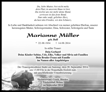 Traueranzeige von Marianne Müller von Südthüringer Presse