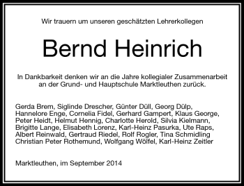 Traueranzeige von Bernd Heinrich von Frankenpost
