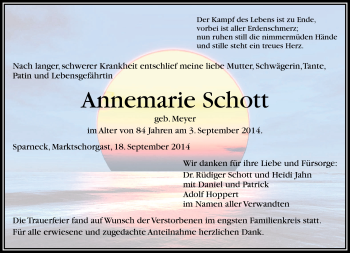 Traueranzeige von Annemarie Schott von Frankenpost