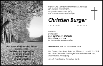 Traueranzeige von Christian Burger von Frankenpost
