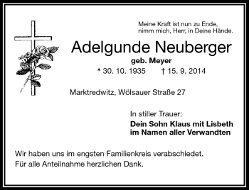 Traueranzeige von Adelgunde Neuberger von Frankenpost