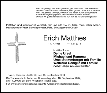 Traueranzeige von Erich Matthes von Neue Presse Coburg