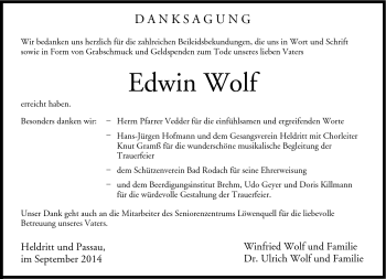 Traueranzeige von Edwin Wolf von Neue Presse Coburg