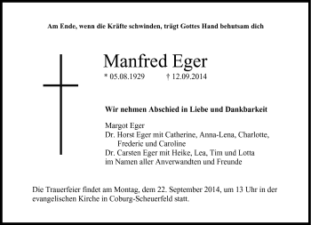 Traueranzeige von Manfred Eger von Neue Presse Coburg