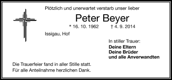 Traueranzeige von Peter Beyer von Frankenpost