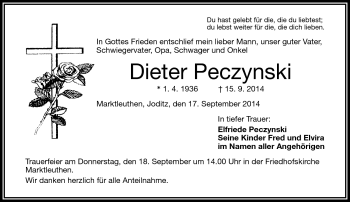 Traueranzeige von Dieter Peczynski von Frankenpost
