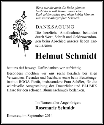 Traueranzeige von Helmut Schmidt von Südthüringer Presse