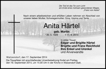 Traueranzeige von Anita Härtel von Neue Presse Coburg