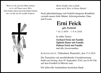 Traueranzeige von Erni Feick von Neue Presse Coburg