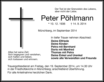 Traueranzeige von Peter Pöhlmann von Frankenpost