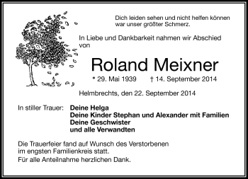 Traueranzeige von Roland Meixner von Frankenpost