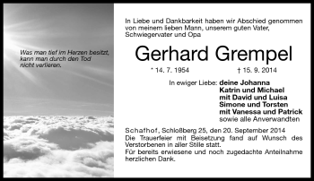 Traueranzeige von Gerhard Grempel von Neue Presse Coburg