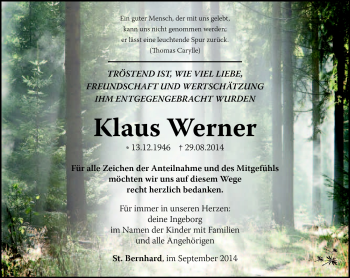 Traueranzeige von Klaus Werner von Südthüringer Presse