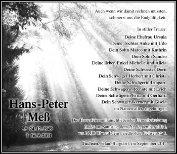Traueranzeige von Hans-Peter Meß von Südthüringer Presse