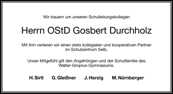 Traueranzeige von Gosbert Durchholz von Frankenpost