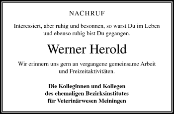 Traueranzeige von Werner Herold von Südthüringer Presse