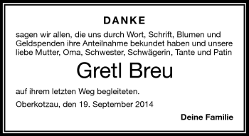 Traueranzeige von Margarete Breu von Frankenpost