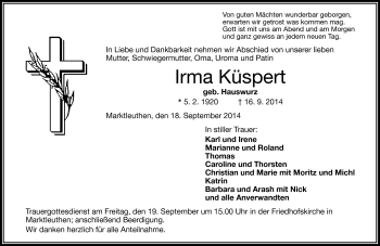 Traueranzeige von Irma Küspert von Frankenpost