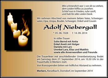 Traueranzeige von Adolf Niebergall von Südthüringer Presse