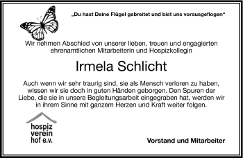 Traueranzeige von Irmela Schlichtz von Frankenpost