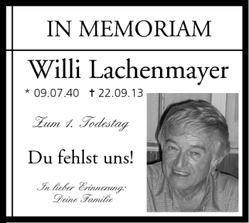 Traueranzeige von Willi Lachenmayer von Neue Presse Coburg