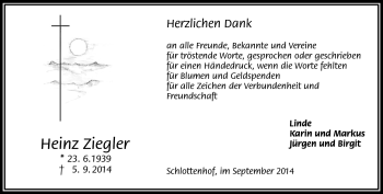 Traueranzeige von Heinz Ziegler von Frankenpost