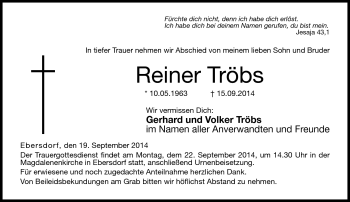 Traueranzeige von Reiner Tröbs von Neue Presse Coburg
