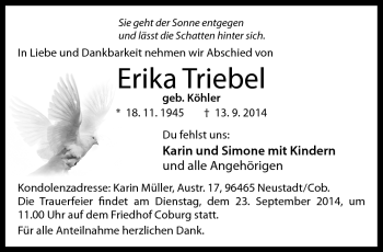 Traueranzeige von Erika Triebel von Neue Presse Coburg