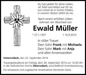 Traueranzeige von Ewald Müller von Neue Presse Coburg