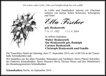 Traueranzeige von Ella Fischer von Südthüringer Presse