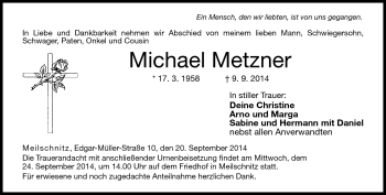 Traueranzeige von Michael Metzner von Neue Presse Coburg