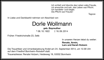 Traueranzeige von Dorle Wollmann von Frankenpost