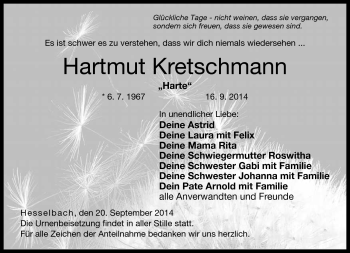 Traueranzeige von Hartmut Kretschmann von Neue Presse Coburg