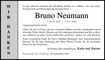 Traueranzeige von Bruno Neumann von Neue Presse Coburg