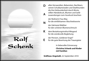 Traueranzeige von Ralf Schenk von Südthüringer Presse