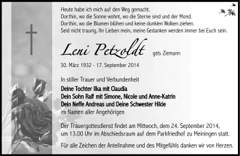Traueranzeige von Leni Petzold von Südthüringer Presse